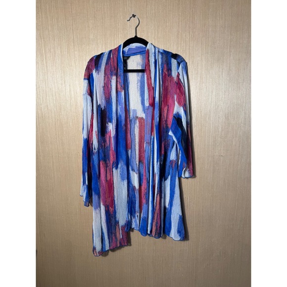 Ali Miles 3X Open Front Cardigan Duster Brushstroke Blue Pink Lightweight - Picture 1 of 6